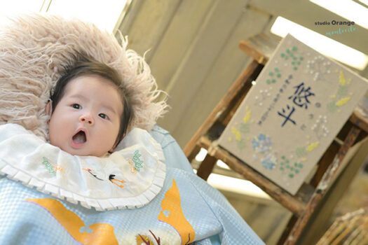 ３ヶ月男の子お祝い着でお宮参り撮影